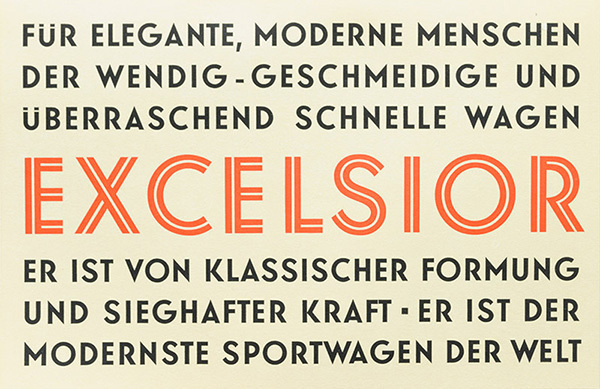 Specimen of Elegant-Grotesk in medium and inline weights in Klimschs Jahrbuch, vol. 23, Frankfurt/Main 1930.
