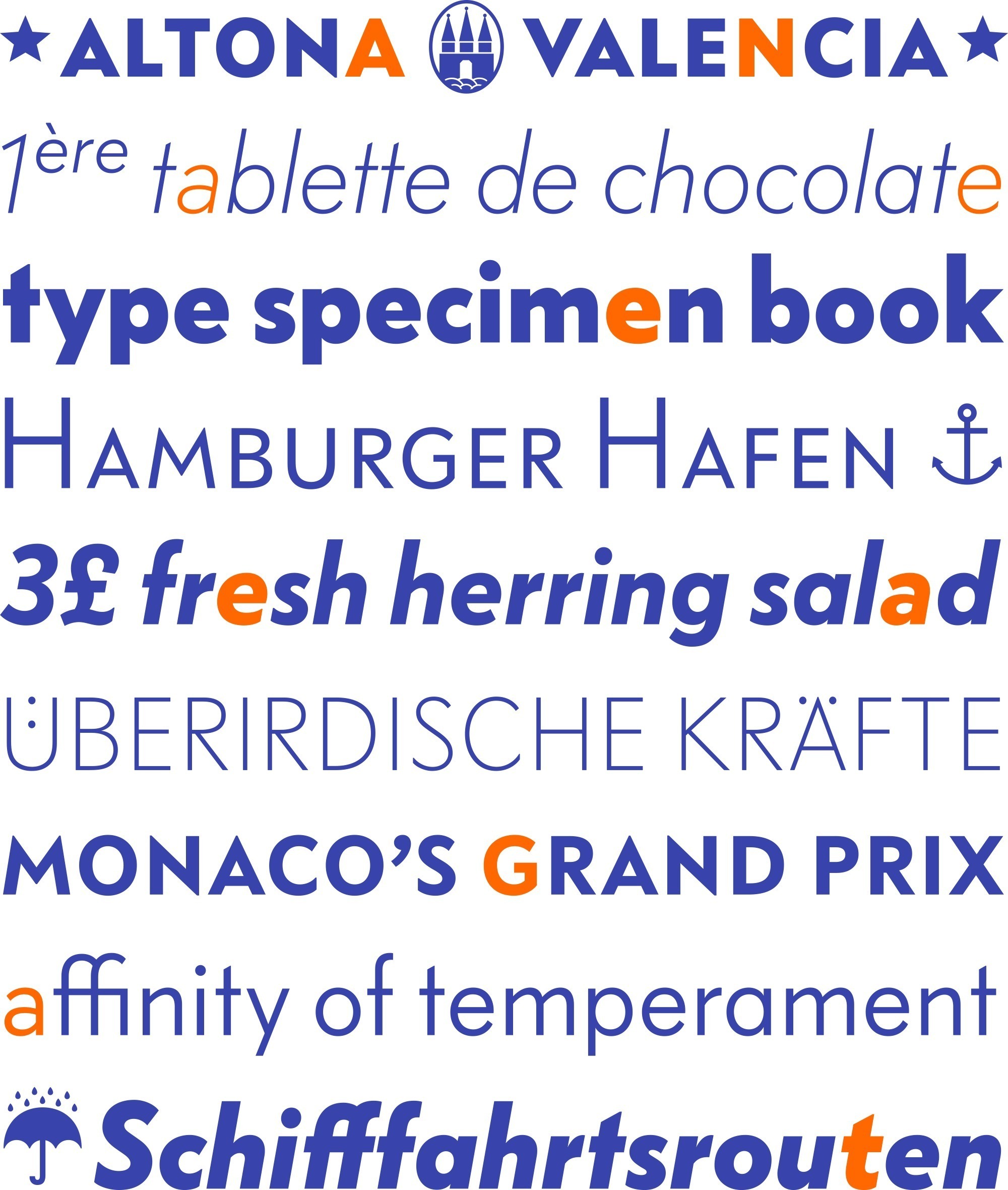 Thomas Ackermann and Felix Bonge equipped the FF Bauer Grotesk typeface with a large variety of alternate characters in the upright and italic weights respectively, e.g. a lower case ‘e’ with two different stroke endings, ‘t’ with a straight and a round terminal. It also comes with playful umlauts such as the dots in the bowl of the ‘Ü’. 