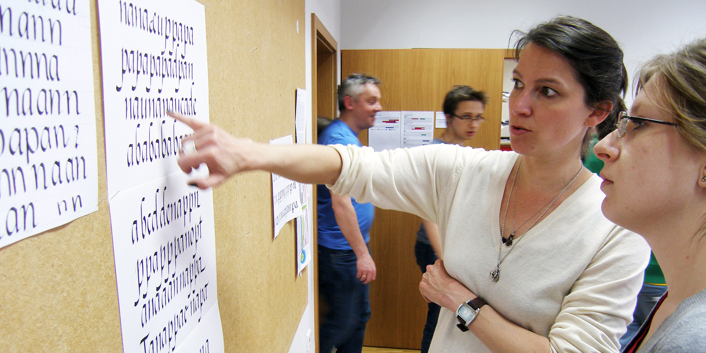 Verena Gerlach conducting the “Ala has a pen” type design workshop in Katowice, Poland in 2012. Photo by Bogna Kowalska