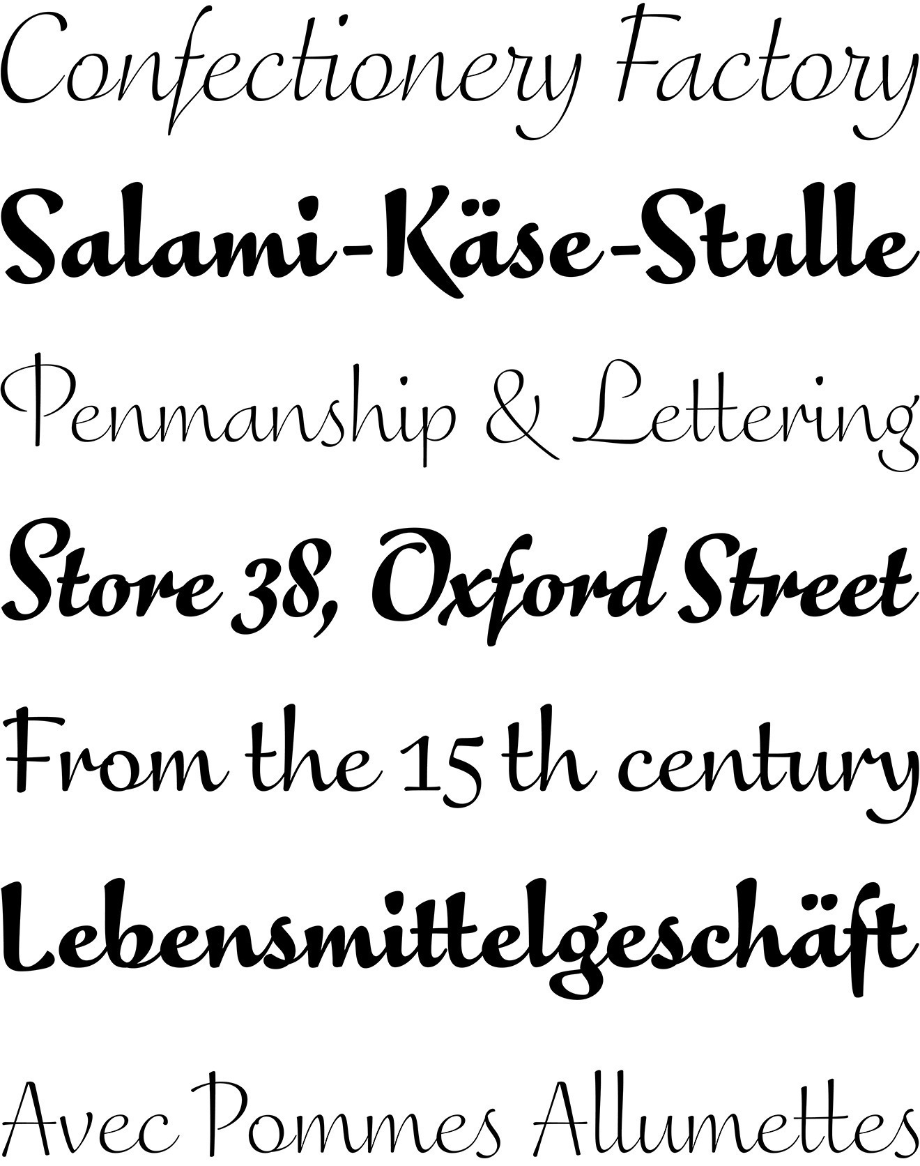Unique characteristics of the font include italics (a real rarity in script form), a thin style reminiscent of a pen or a thin marker, whilst the bolder styles could have been done with a brush or market. However, whilst it takes a step away from a traditional script its uppercase works well both alone and mixed with lowercase characters. 