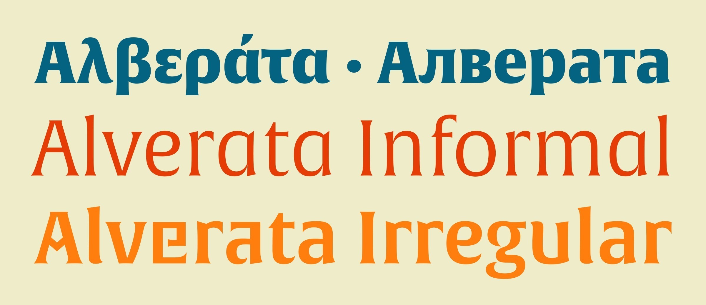 Alverata Greek and Cyrillic, and the Informal and Irregular variants