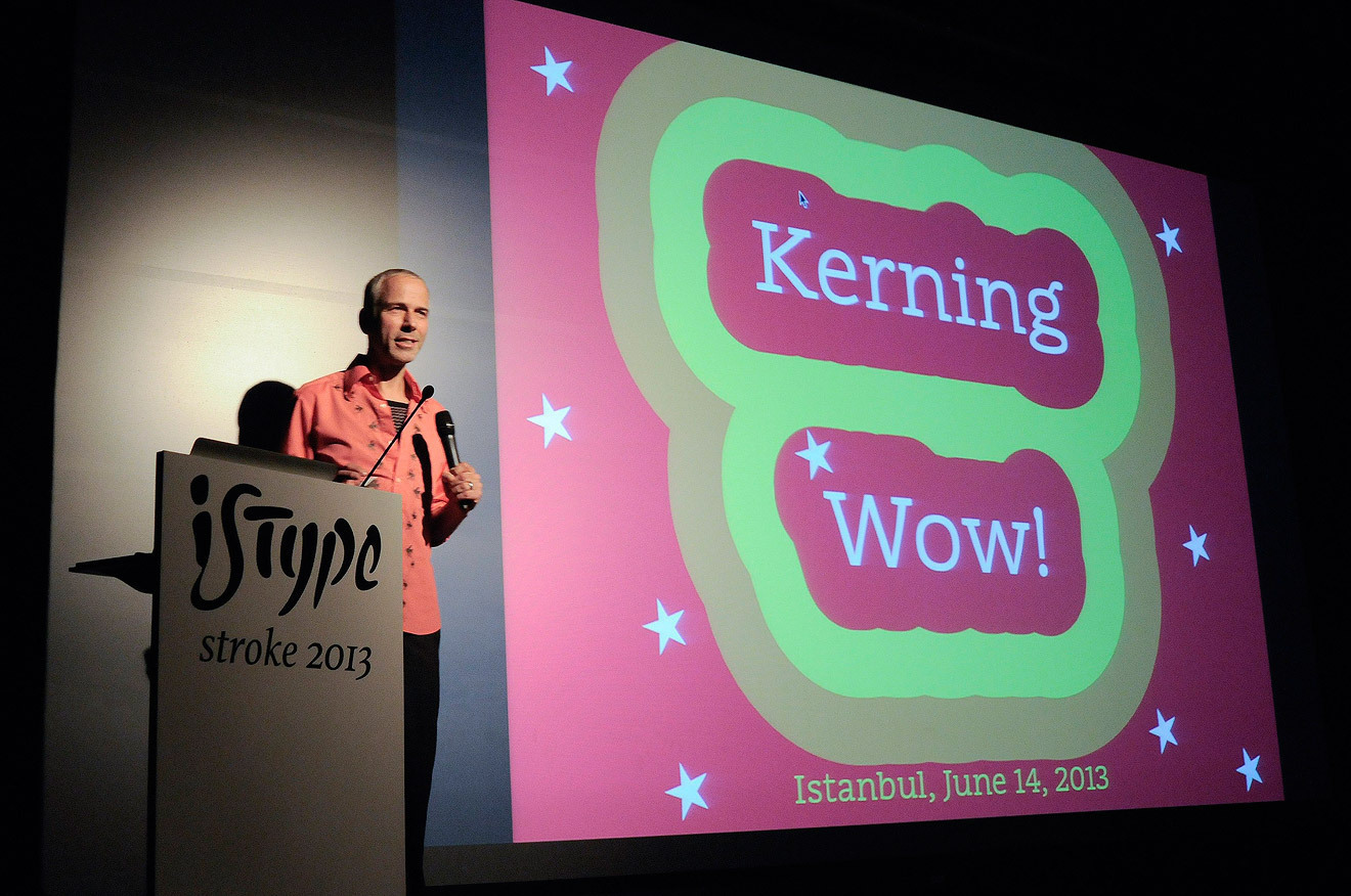 Luc(as) de Groot bedazzles his presentation about font production “On Hinting” at ISType 2013. © 2013 ISType