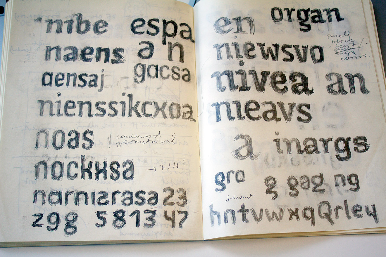 Various typeface concept studies, from Aad van Dommelen’s sketchbooks.