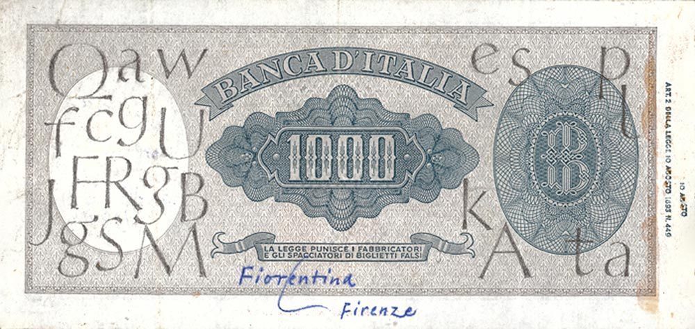 Hermann Zapf recorded the basic concept for Optima on a 1000-lira note in Florence in 1950. © Monotype