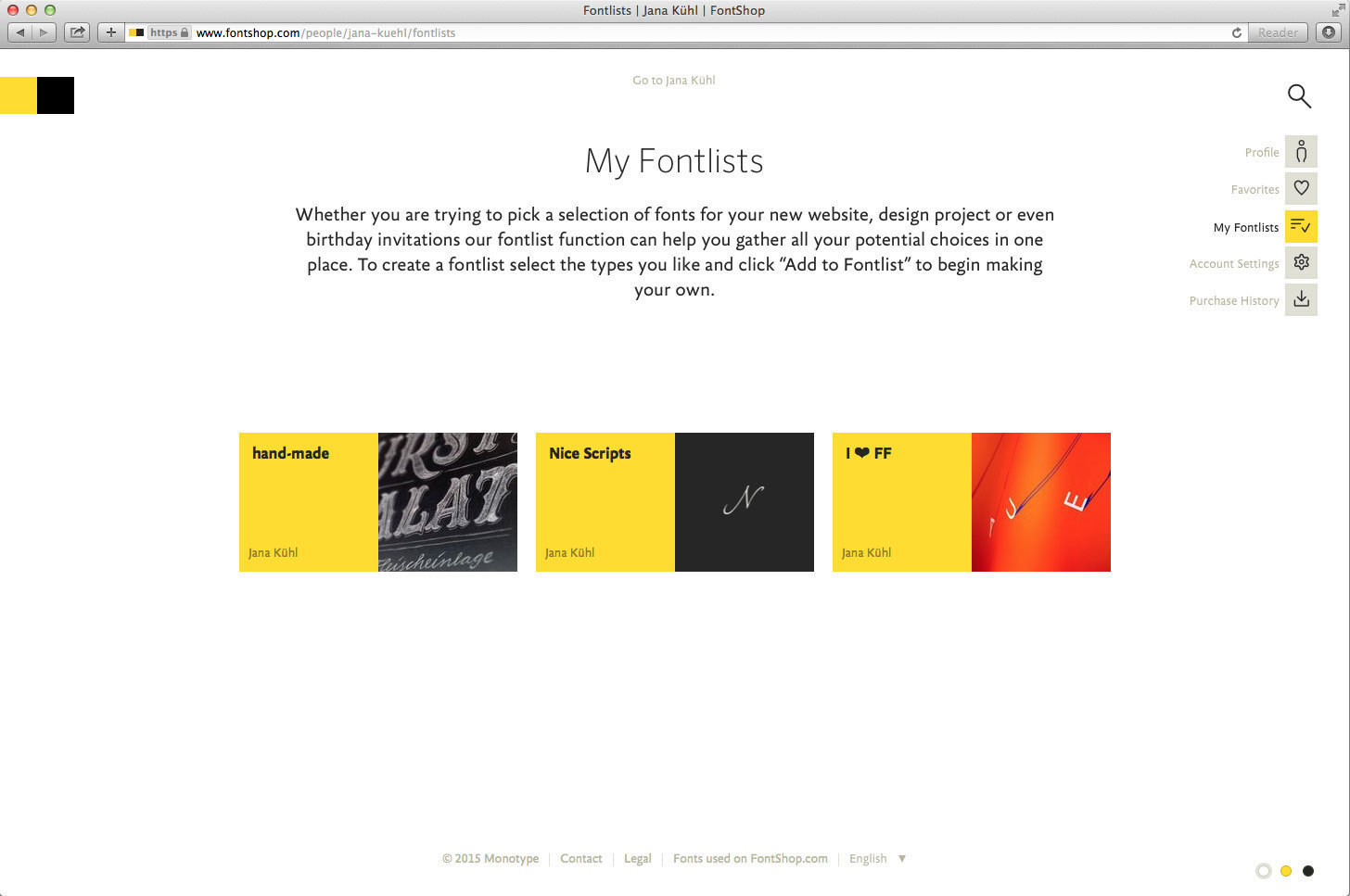 The _My Fontlists_ page lists all the Fontlists you created.