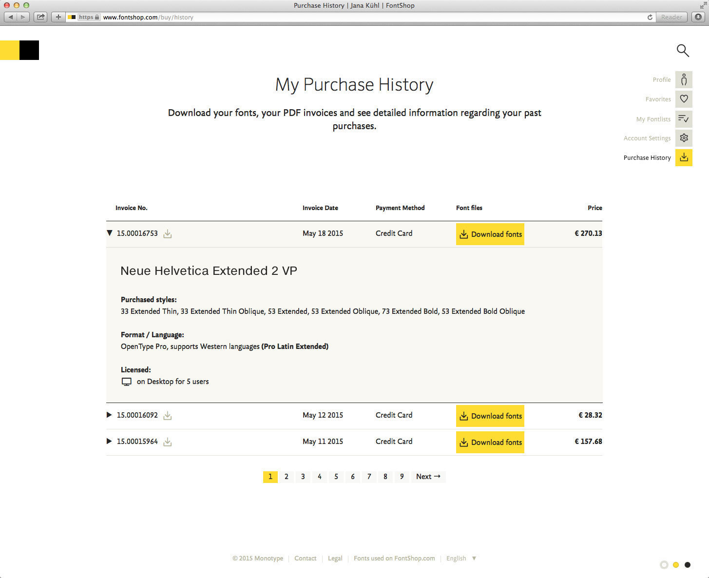The _My Purchase History_ gives you a complete overview of your purchased items.