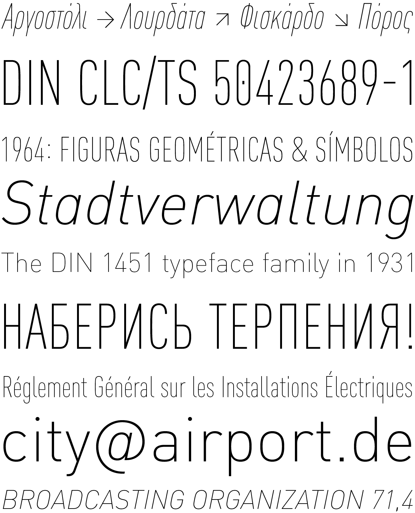 The FF DIN super family is proud to announce two additional new weights: Thin and Extra Light, for your most delicate typographic needs.