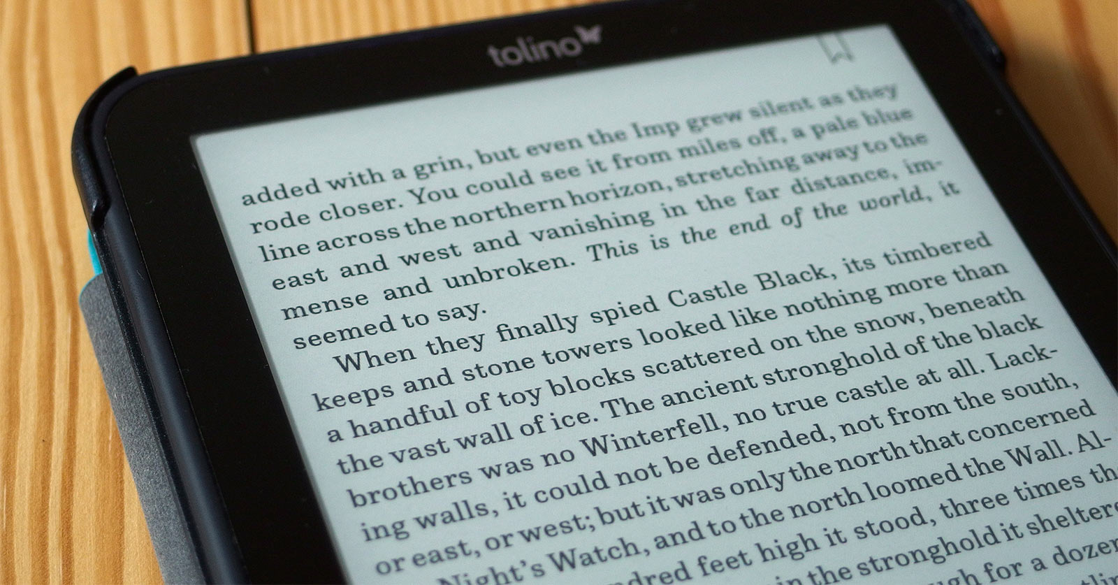 The Book weight performs well on an e-ink display. To assess the long-form reading experience, Jens read an entire book set in this weight on his e-book reader. Want to test it out yourself? The eBook is free on [FontFont.com](https://www.fontfont.com/staticcontent/downloads/The_Haunter_of_the_Dark.epub?1442242564) or in the [iTunes store](https://itunes.apple.com/us/book/the-haunter-of-the-dark/id1035171798?l=de&ls=1&mt=11)