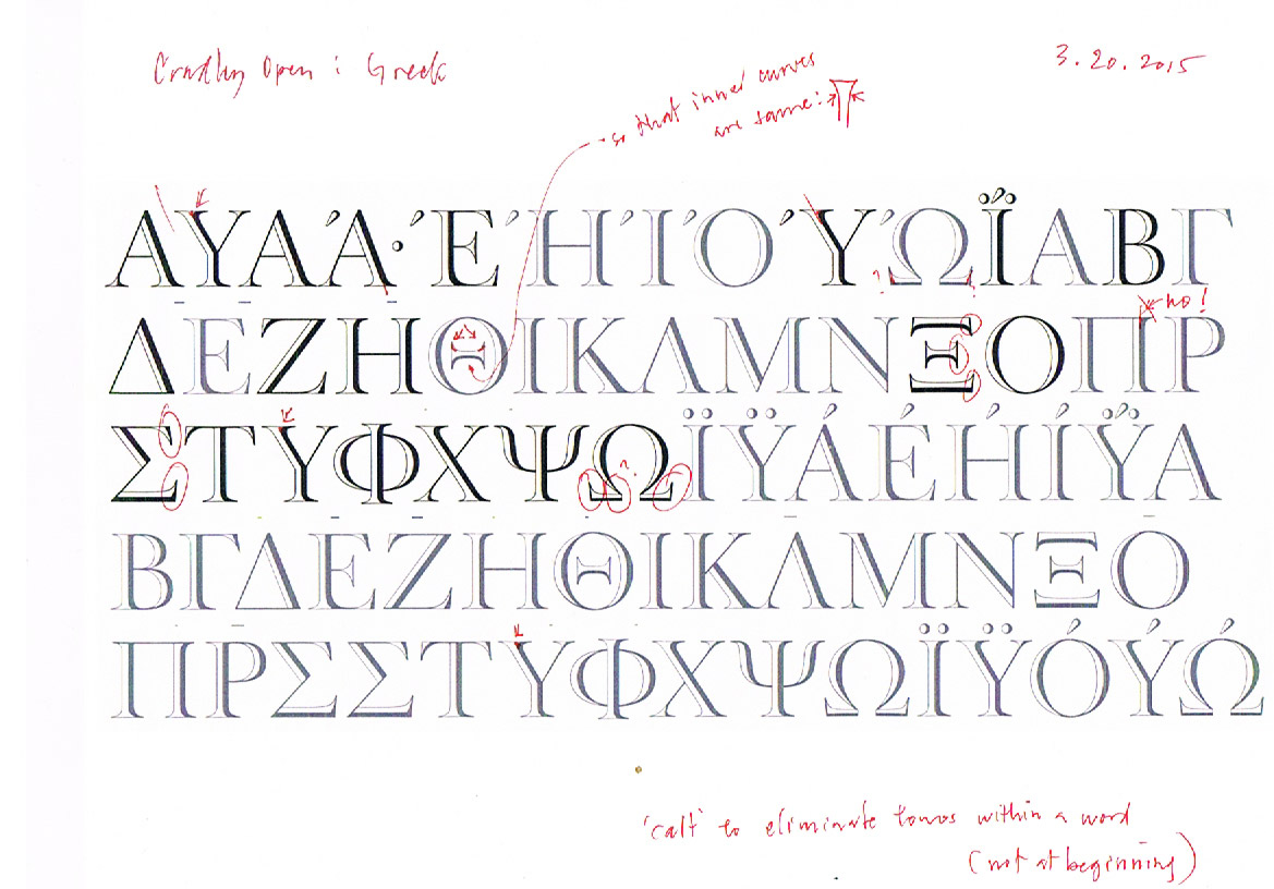 Development of Cradley Open Greek, with annotations.