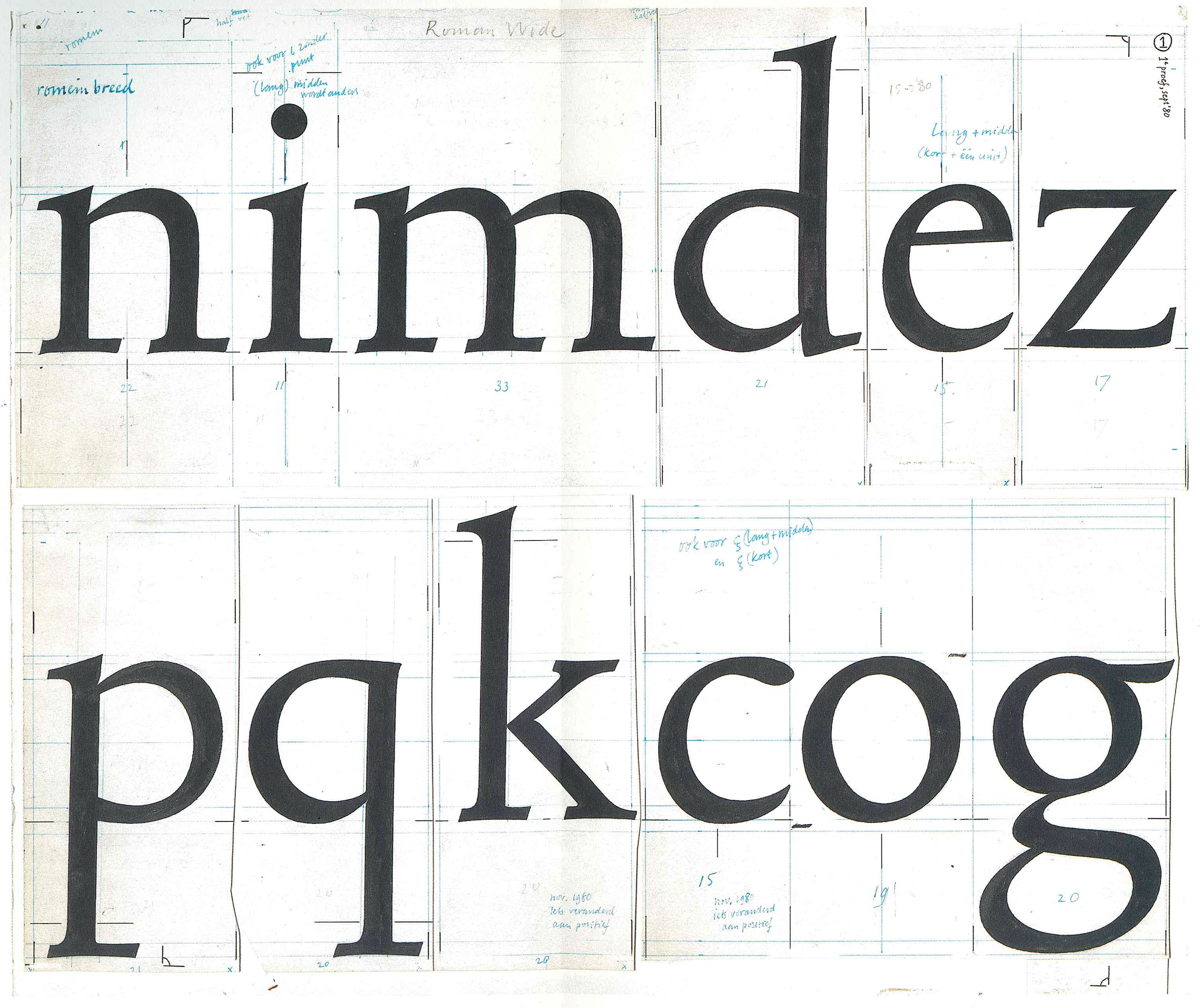 Bram de Does, work drawings for Trinité. Black ink on paper. From the book _Bram de Does · Letterontwerper & typograaf | Typographer & type designer,_ M. Lommen & J.A. Lane, 2003, De Buitenkant
