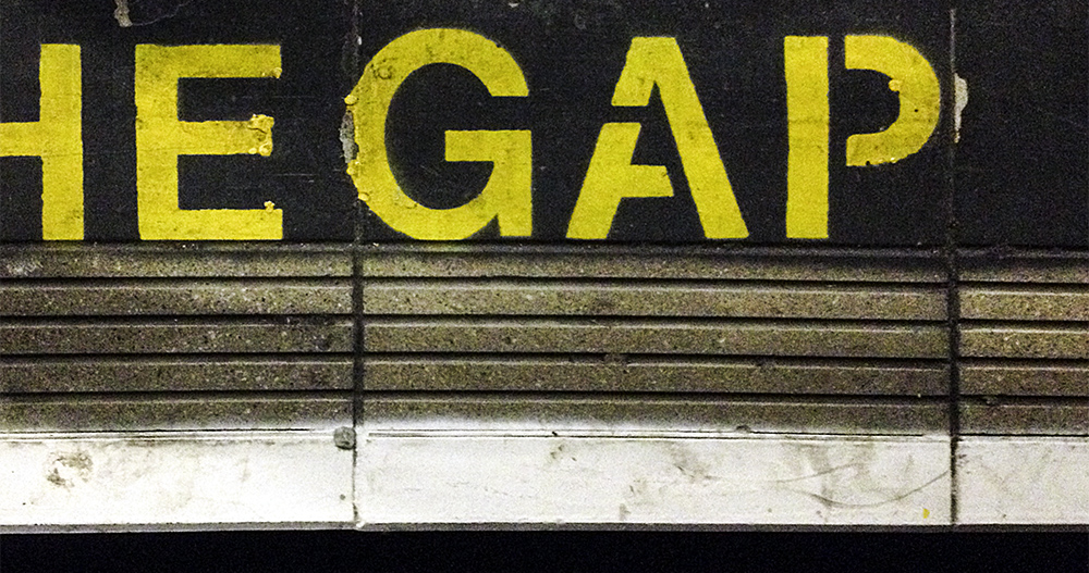 “Mind the gap” is a famous message found in tube stations, referring to the gap between platform and train. This is a rather rare stencil design of the ‘A’. → Found in London, UK